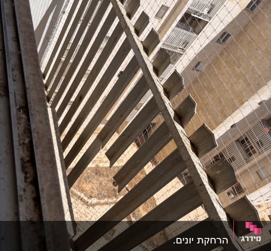 רשת יונים מותקנת על מרפסת בניין